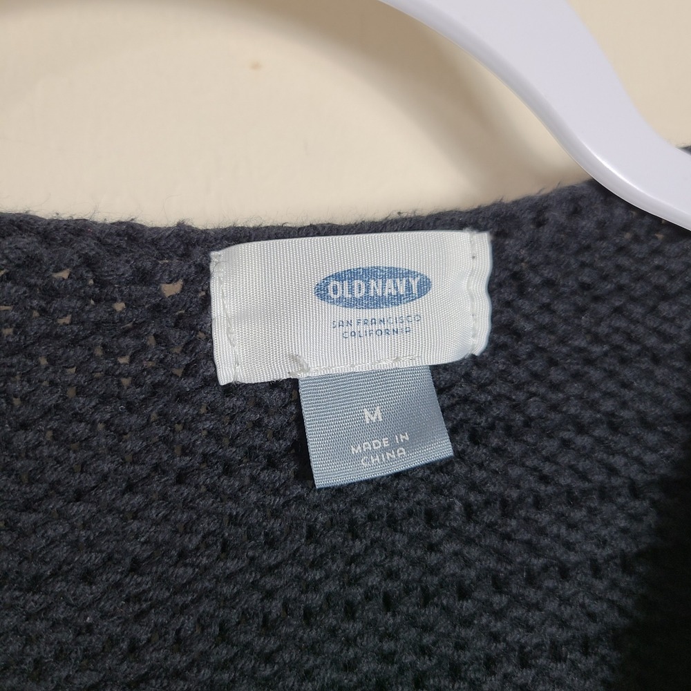 Old Navy Black Chunky Ribbed Knit Cardigan M Longline Old Minimalist Scandi Noir - Picture 5 of 8